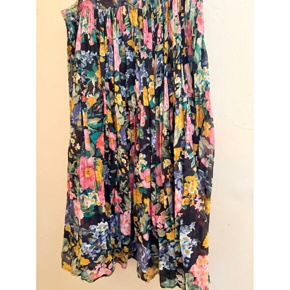 Vintage Intense India Floral Pleated Boho Skirt L 100% Cotton Drawstring - Picture 4 of 6